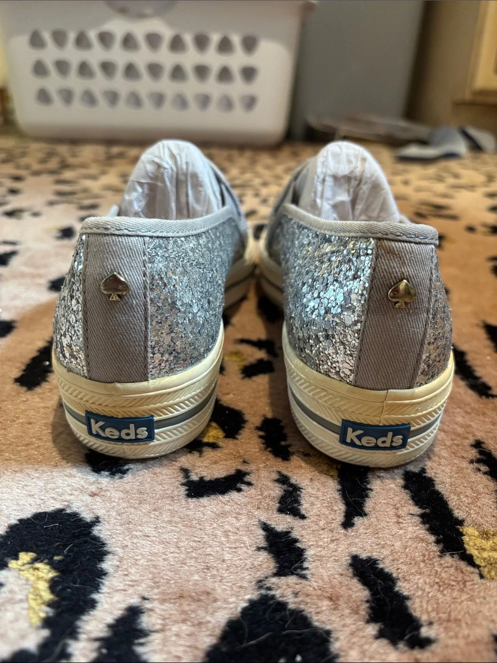 kate spade Keds Silver Glitter Slip-On Sneakers with White Soles - Brand New